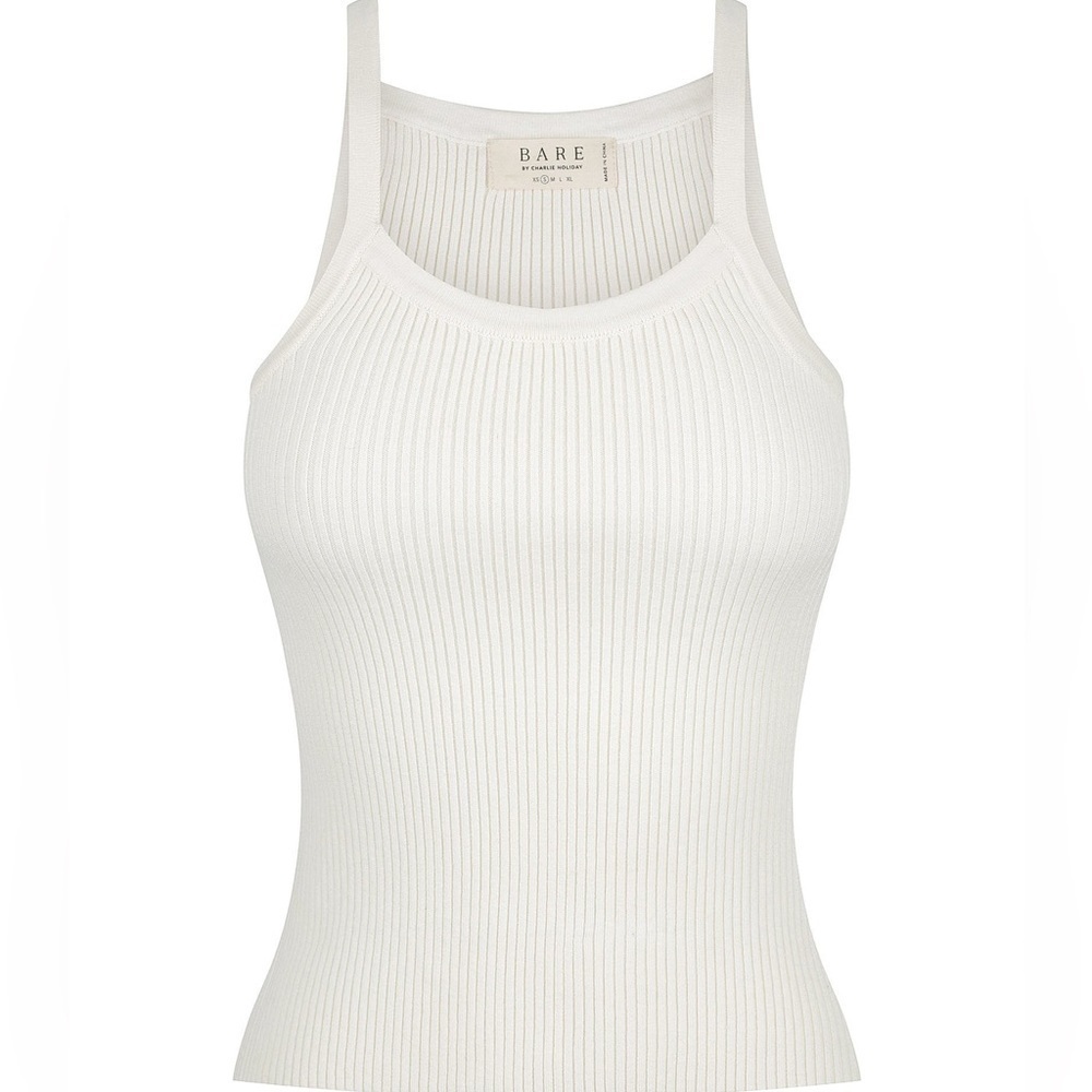 CHARLIE HOLIDAY BARE by Ribbed Cotton Tank Top, women white tank top, large - Picture 4 of 6